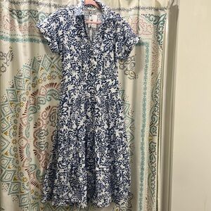Blue and white eyelet midi dress